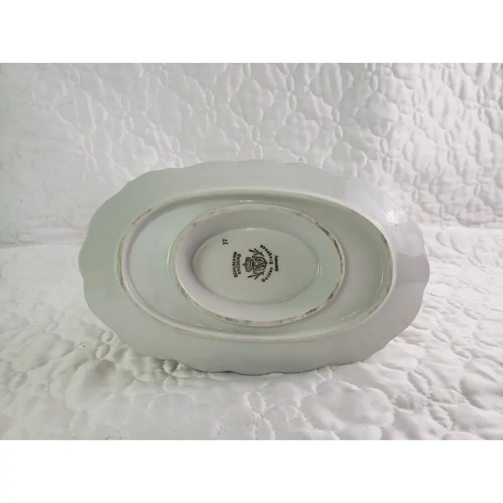 Schumann Arzberg Golden Elegance Germany Gravy Boat Attached Underplate White
